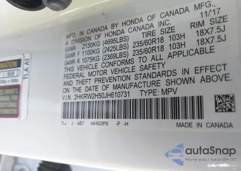 2018 Honda Cr-V Ex из США, поврежденный, VIN 2HKRW2H50JH610731